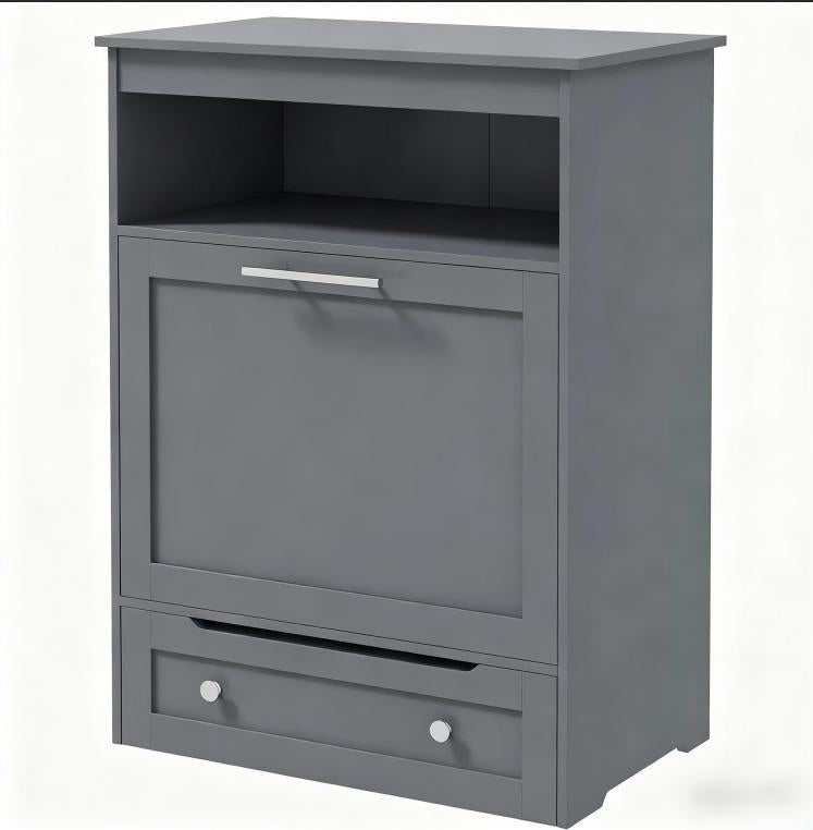 Pet Feeder Station Storage Cabinet, With Dog Raised Bowls, Gray