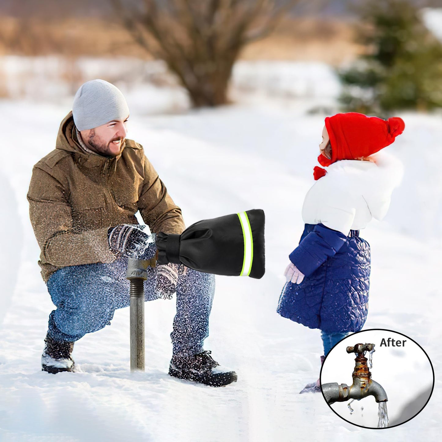 3PCS Outdoor Faucet Covers For Winter, 10.24 Inch H X 5.9 Inch W Faucet Socks For Freeze Protection, Reflective Blackupgraded Thicken Pipe Wrap Insulation Cover Socks, Faucet Freeze Protector