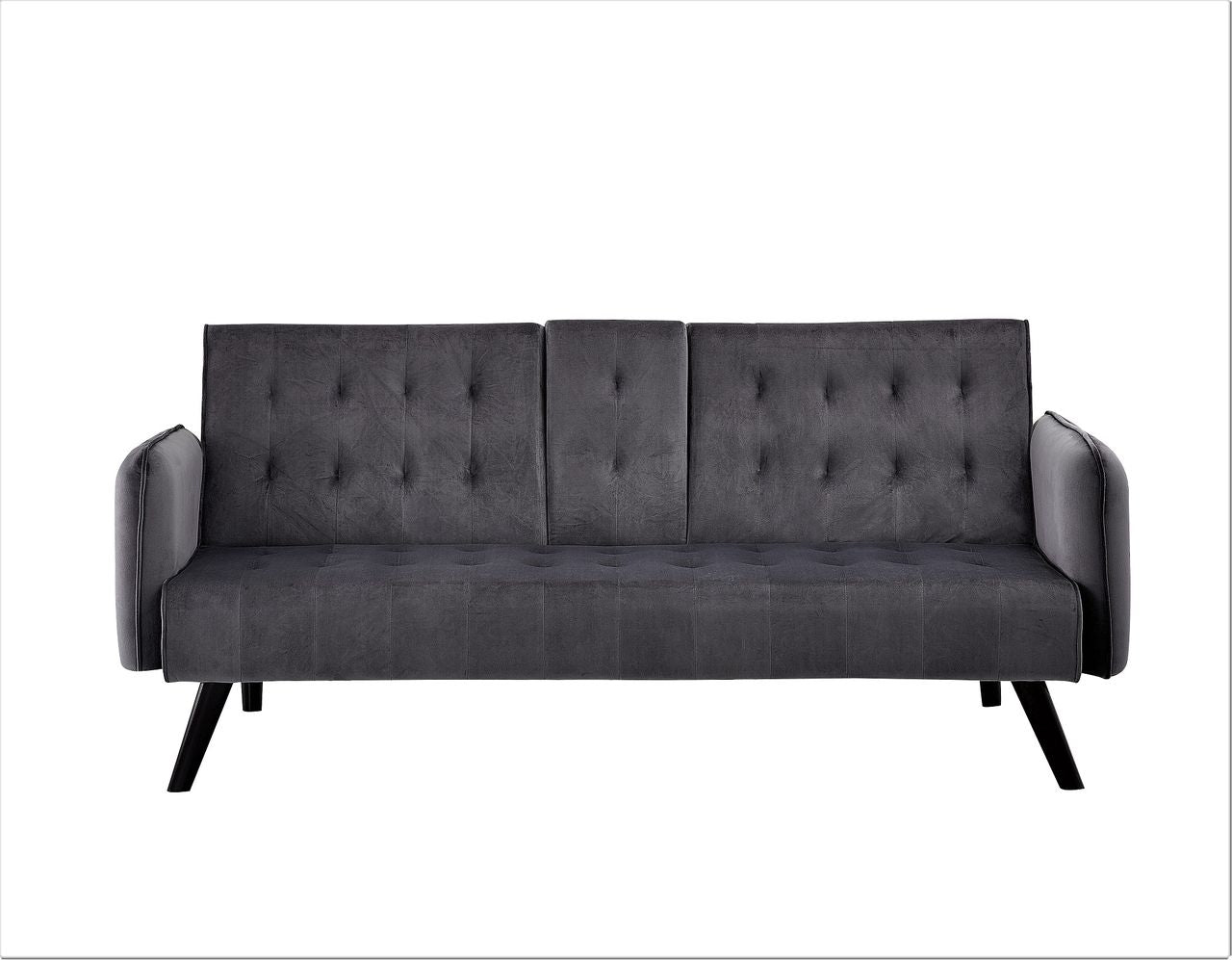 72   Velvet Convertible Sofa Bed With Cup Holders, Tufted Folding Futon Sleeper Couch, Mid-Century Modern 3 Seater For Small Spaces, 72   L X 34.6   D X 31   H, Dark Grey