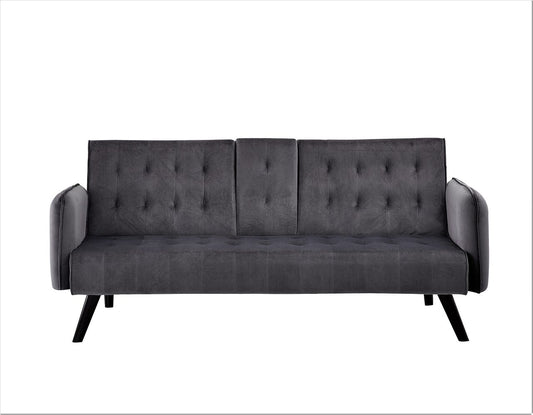 72   Velvet Convertible Sofa Bed With Cup Holders, Tufted Folding Futon Sleeper Couch, Mid-Century Modern 3 Seater For Small Spaces, 72   L X 34.6   D X 31   H, Dark Grey