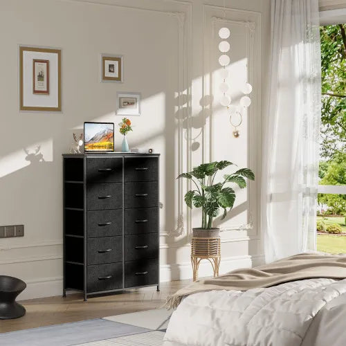 Bedside Table For Bedroom With 10 Fabric Drawers Storage Cabinet Steel Frame Closet For Clothes Storage Display Cabinet