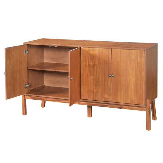 Vintage Sideboard Buffet Cabinet, 56.8 W X 18 D X 34.2 H, 4-Door Storage Cabinet With Metal Handles, MDF & Acacia Veneer, Brown Finish For Dining Room Or Living Room