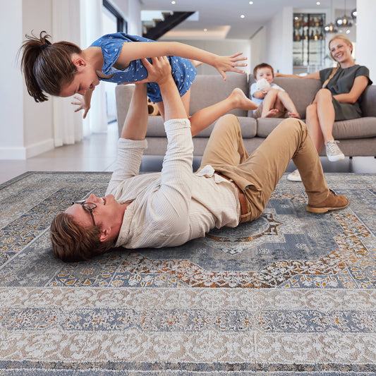 PAYAS C OlLection 5X7 Blue Ivory  Medallion Area Rug
