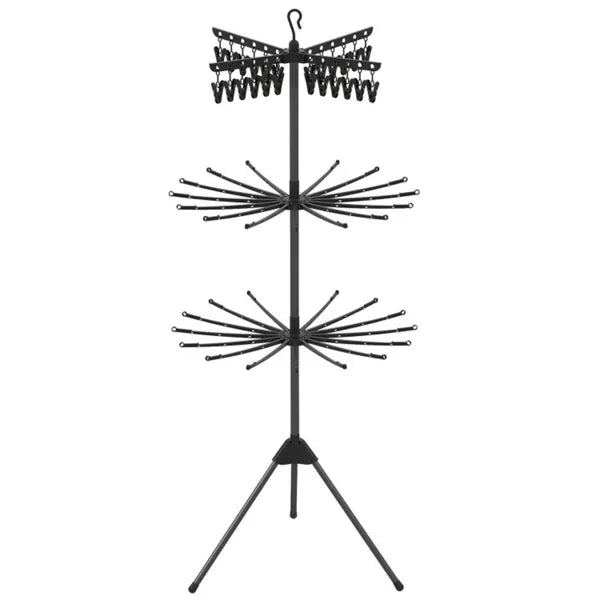 3-Tier Foldable Tripod Clothes Drying Rack With 24 Clips & 32 Rods, 70" Space Saving Laundry Dryer