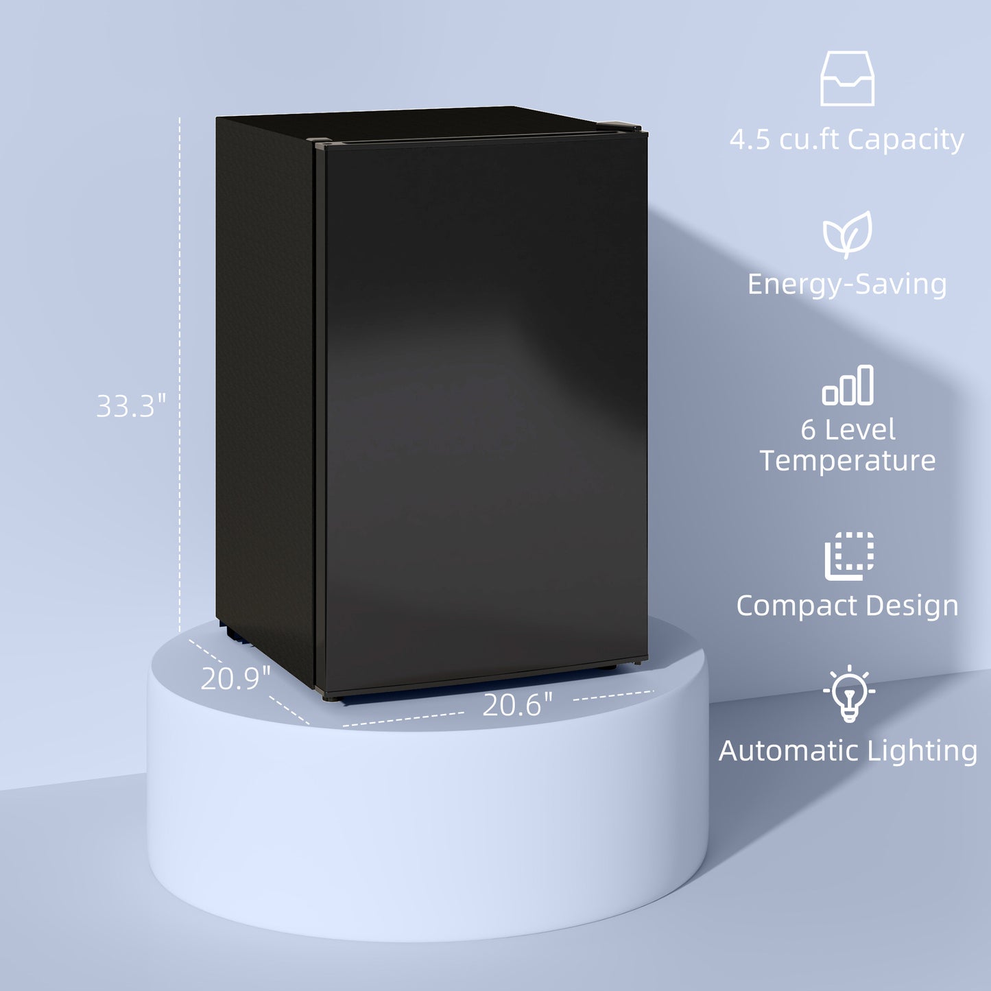 4.5 Cu.Ft Mini Fridge, Single Door Refrigerator With Freezer, Wheels, Adjustable Thermostat, Reversible Door, Black