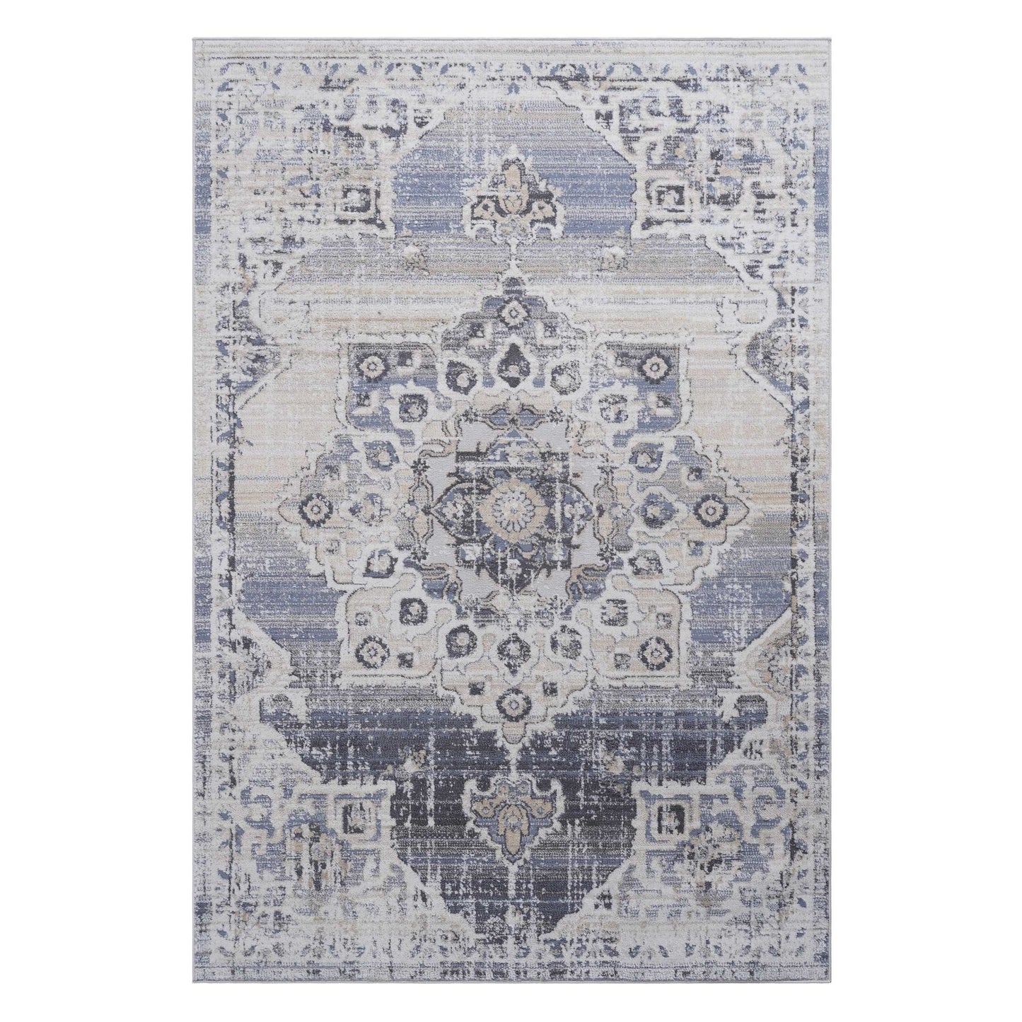 PAYAS 8X10 Cream  Blue  Medallion Area Rug