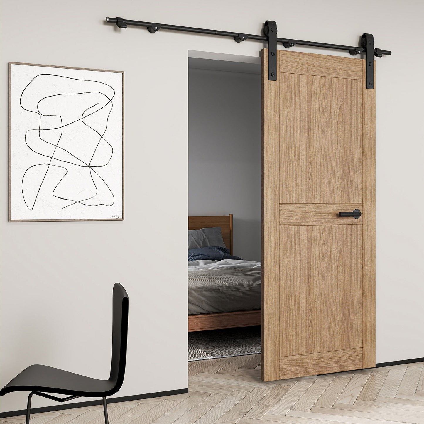 6.6FT Sliding Barn Door Hardware Kit Smoothly And Quietly Sliding Barn Door Track With Floor Guide For Interior Exterior Fit 36 To 40in Wide Panel J Shape Hanger