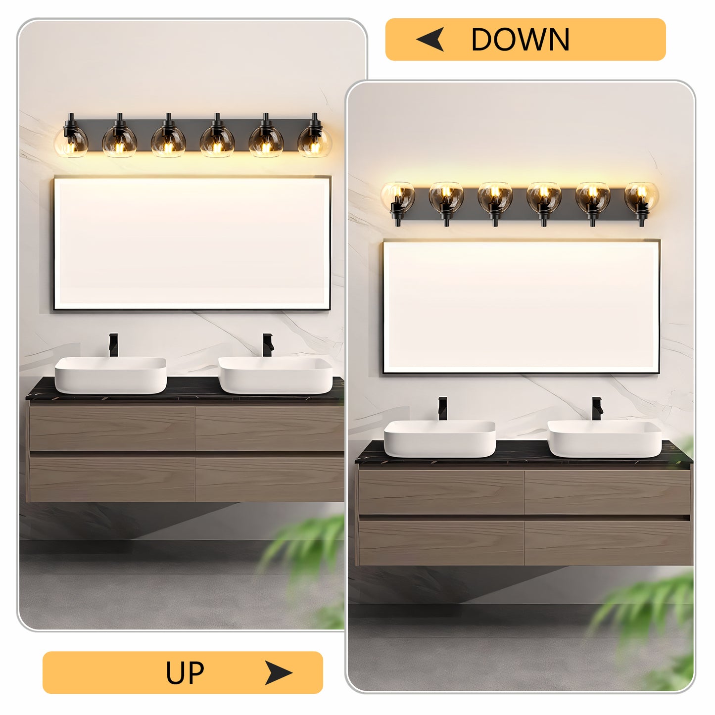 Farmhouse Bathroom Vanity Light Fixtures, 6-Light Bathroom Light Fixtures Over Mirror, Rustic Sconces Wall Lighting With Glass Shade For Living Room, Bedroom, Hallway