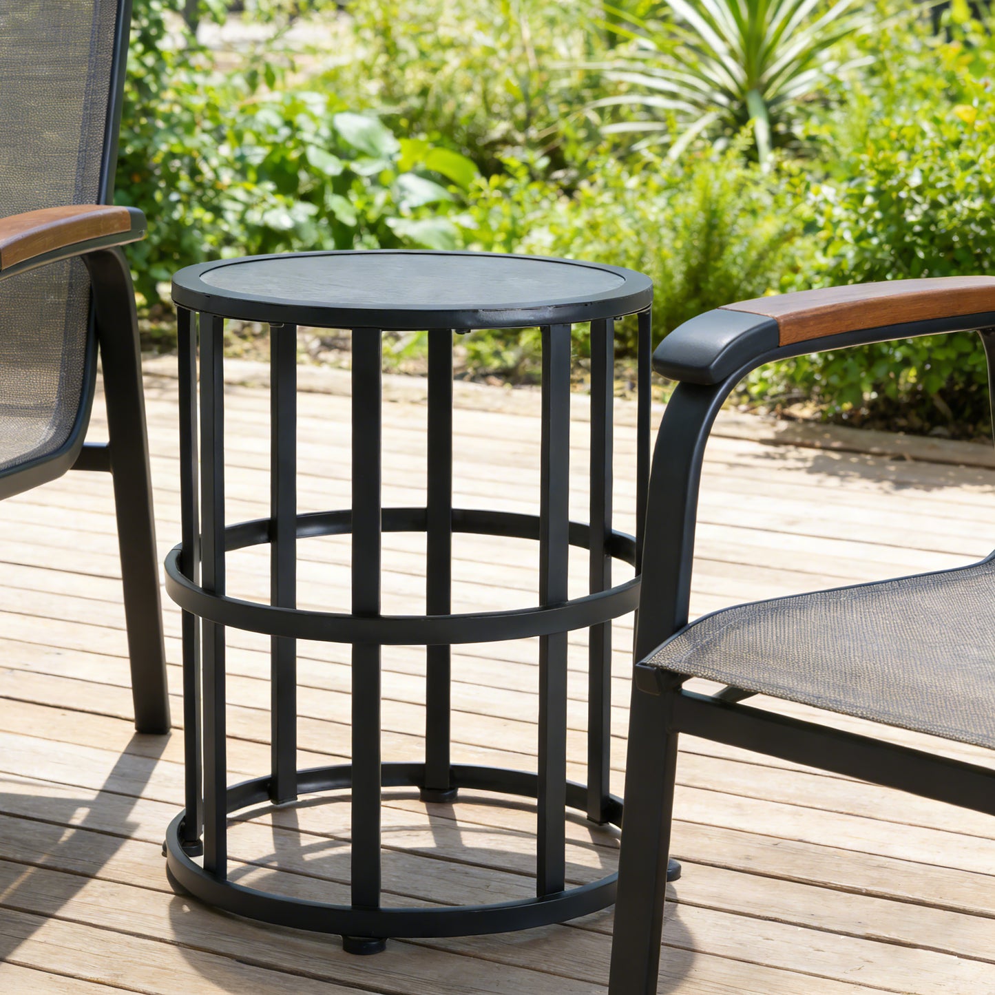 Ceramic Tile Side Table With Powder Coated Iron Frame - Lightweight & Weatherproof Patio Accent