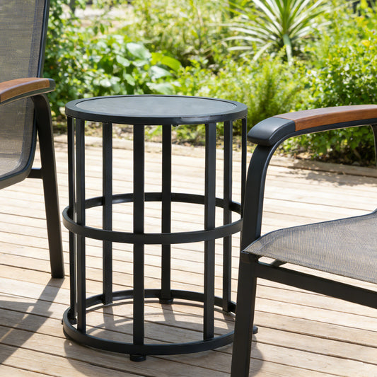 Ceramic Tile Side Table With Powder Coated Iron Frame - Lightweight & Weatherproof Patio Accent