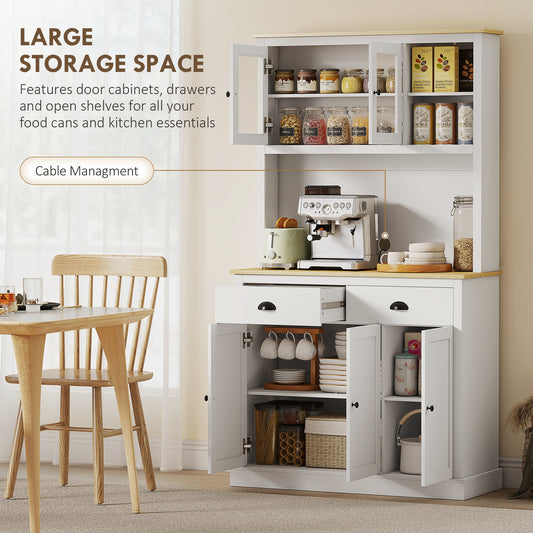 Freestanding Kitchen Cabinet, 71" Tall Pantry Cabinet, Modern Hutch With Wide Countertop, Adjustable Shelves, White