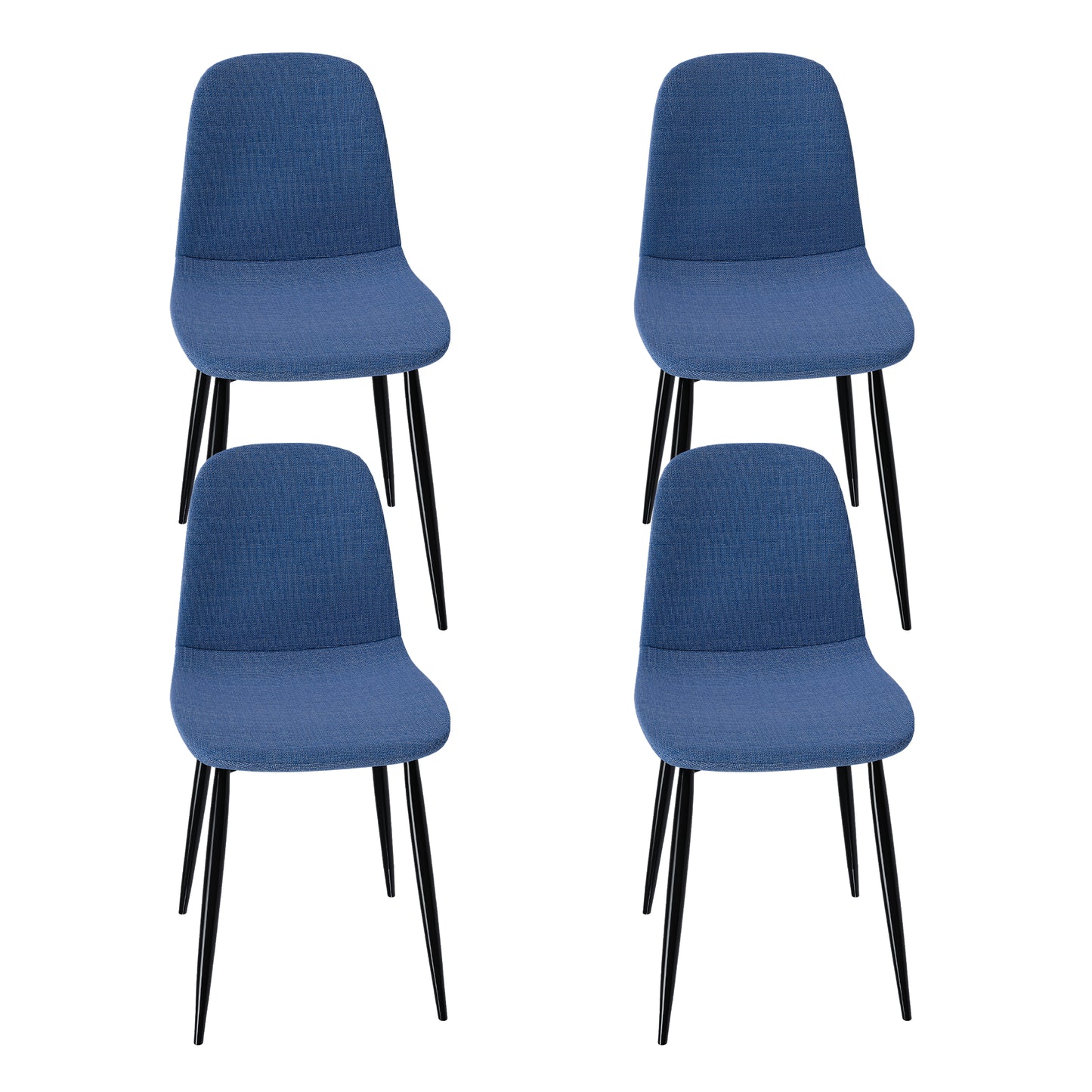 Modern Knit Fabric Dining Chairs With Iron Legs - Restaurant Seating, Comfortable Upholstered Armless Side Chair For Kitchen, Blue Set Of 4