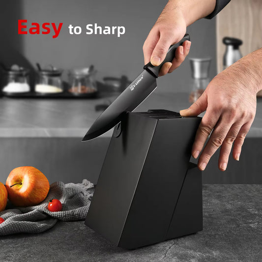 15-Piece Color-Coded Kitchen Knife Set With High-Carbon Chef Knives, Ergonomic Black Non-Slip TPR Soft Handles, And Built-In Knife Sharpener
