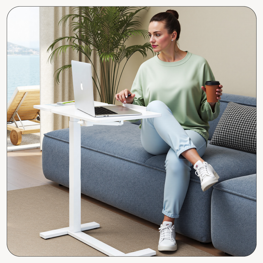 Adjustable Overbed Table With Wheels, Mobile Rolling Laptop Desk, Tilting Bedside Table For Laptop, Bed, Sofa, And Office Use, Black