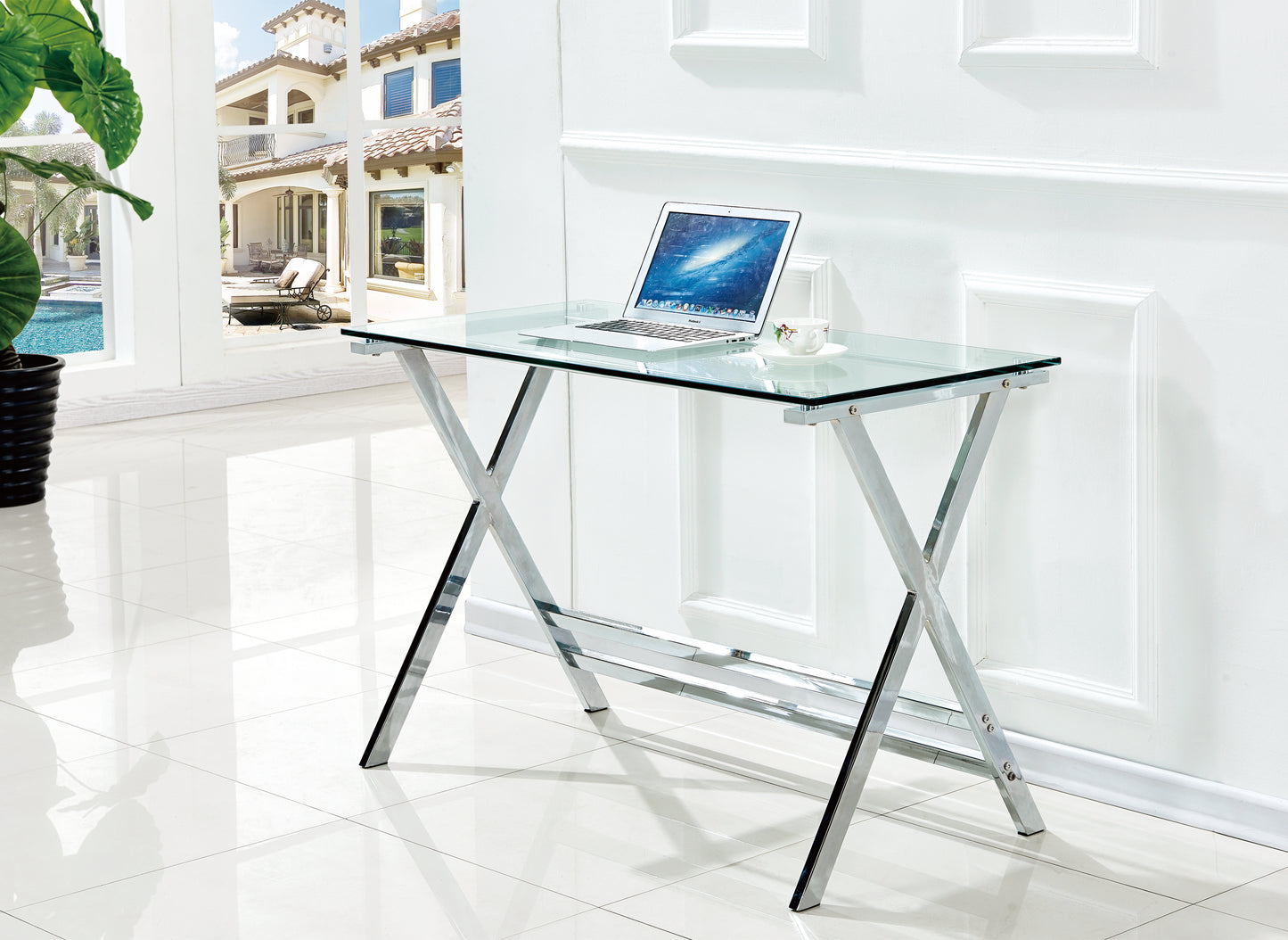 Glass Computer Desk, Transparent Tempered  Glass Laptop Table With Rounded Edges Desks, Sofa Table