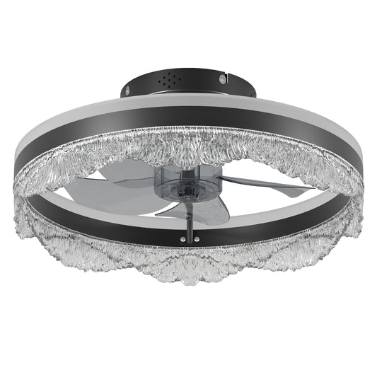 16 Quiet Ceiling Fan With Light  LED Crystal Flush Mount Fan Lamp With Hidden Blades And Natural Airflow, Perfect For Bedroom, Kids Room, Study Room