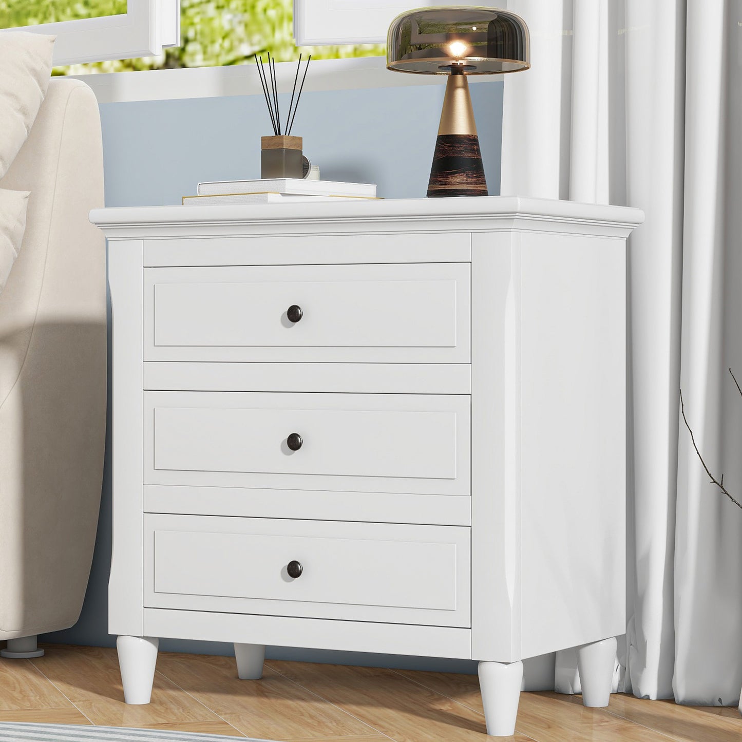 U-STYLE 28 Painted Nightstand With 3 Drawers And Smooth Gliding Rails  Simple Bedside Cabinet With Metal Handle  Minimalist Sofa Side Table With Rubber Legs For Bedroom Sofa Couch Office