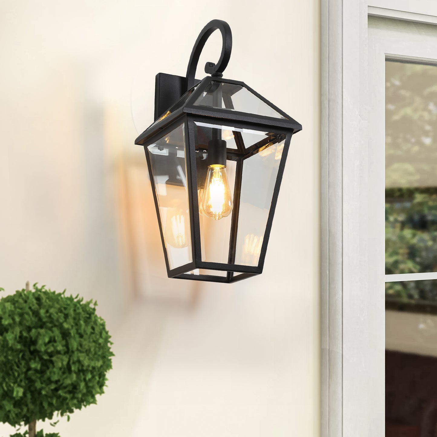 21 H2  Pack Outdoor Wall Lantern Light  Modern Black Metal & Clear Glass Sconce For Porch, Patio, And Garden Lighting Bulb Not Included