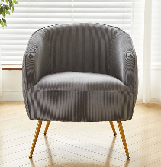 Corduroy Accent Chair With Gold Metal Legs, Modern Upholstered Armchair, Comfy Barrel Chair For Living Room Bedroom