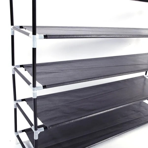 Simple Assembly 5 Tiers Non-woven Fabric Shoe Rack With Handle Black RT