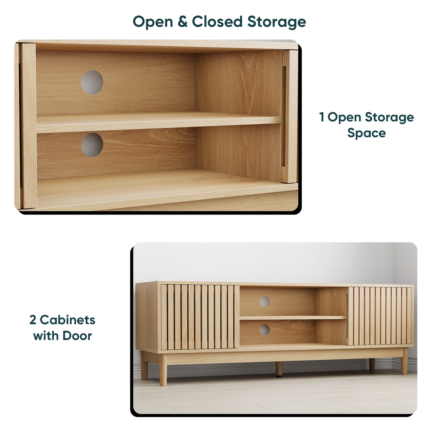 55-inch TV Stand, Mid-century Modern Style TV Stand Suitable For 55 65-inch TVs, Entertainment Center With Storage, Media Console For Living Room And Bedroom, Oak Color