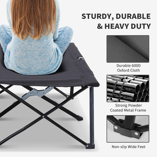2 Person Folding Camping Cot For Adults, 50" Extra Wide Outdoor Portable Sleeping Cot With Carry Bag, Elevated Camping Bed, Beach Hiking, Black