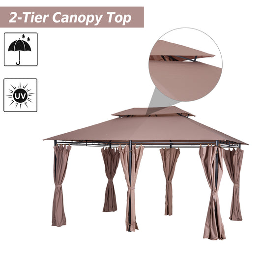 10' x 13' Patio Gazebo, Outdoor Gazebo Canopy Shelter with Curtains, Vented Roof, Steel Frame for Garden, Lawn, Backyard and Deck, Khaki