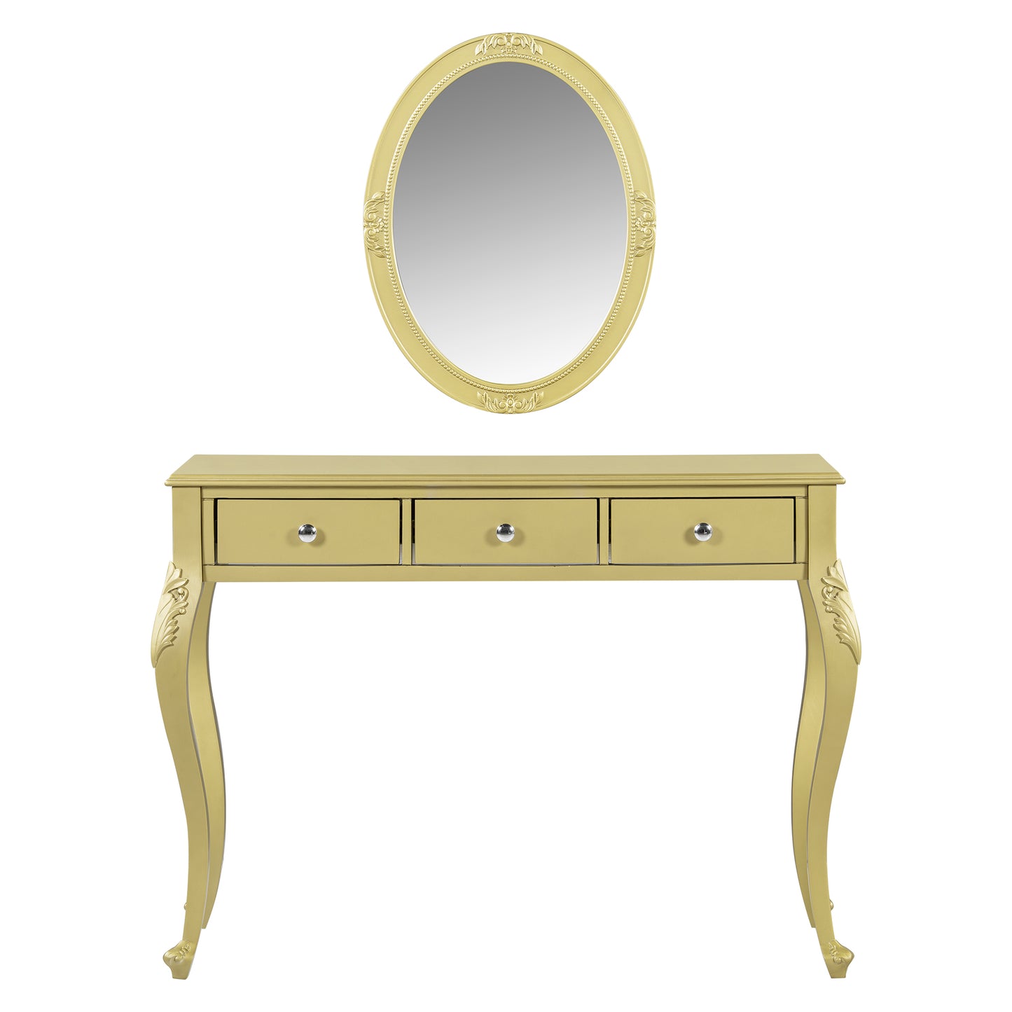 Luxury Makeup Vanity Desk With Oval Mirror, 3-Drawer Dressing Table For Jewelry Storage, Elegant Console Table For Entryway, Living Room & Bedroom, Stylish Home Decor,Gold