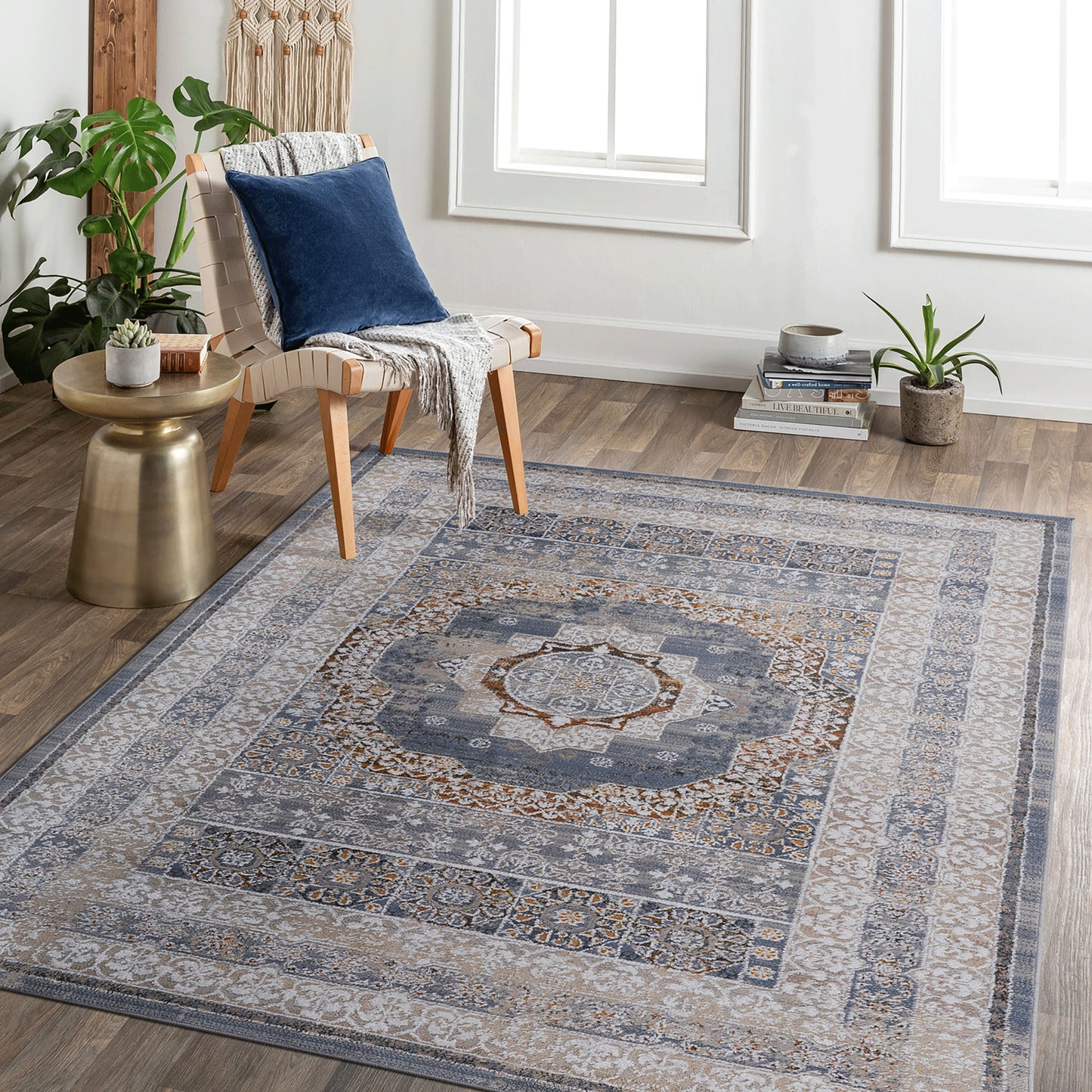 PAYAS C Ollection 6X9 Blue Ivory  Medallion Area Rug