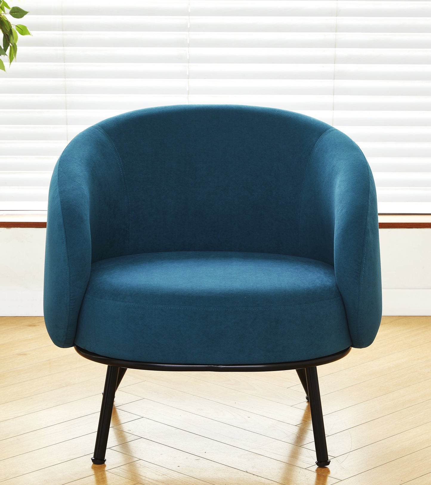 Mid-Century Modern Velvet Accent Chair, Upholstered Barrel Armchair With Metal Legs, Comfy Single Sofa Chair For Living Room Bedroom