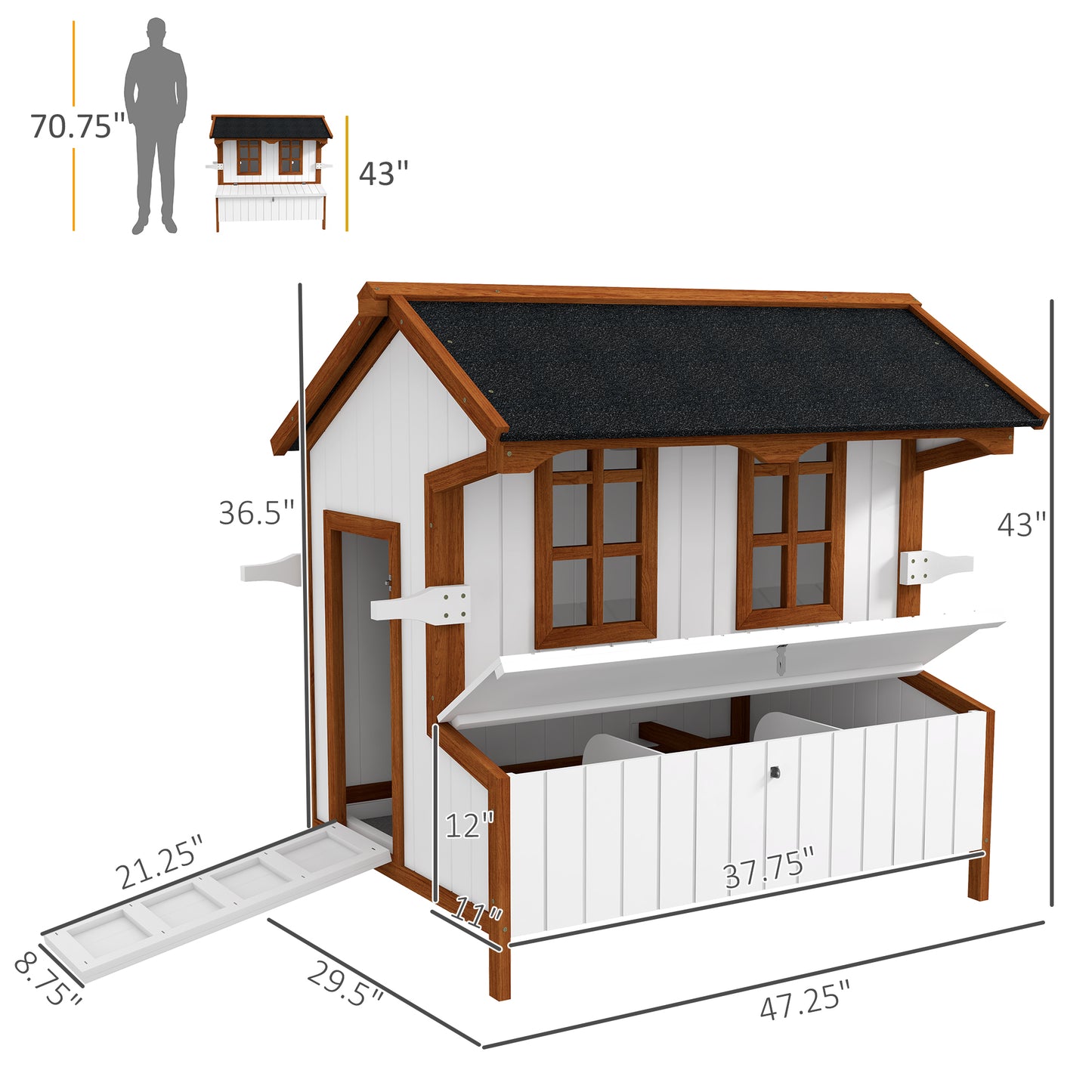 PawHut 47 Chicken Coop Wooden Chicken House Rabbit Hutch Raised Poultry Cage Portable Hen Pen Backyard With Nesting Box And Handles