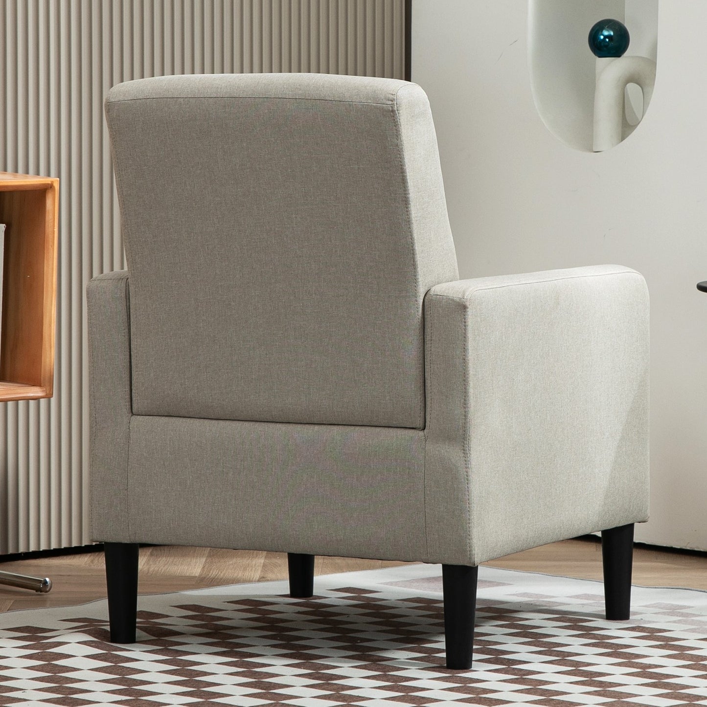 Faux Linen Upholstered Accent Chair, Modern Armchair With Solid Wood Frame, Single Sofa Chair For Living Room Bedroom