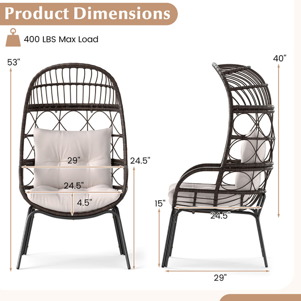 Patio Wicker Egg Chair Outdoor Rattan Lounge Basket With Seat And Back Cushions  Support Up To 400 Lbs,for Backyard, Poolside, Indoor Places And So On