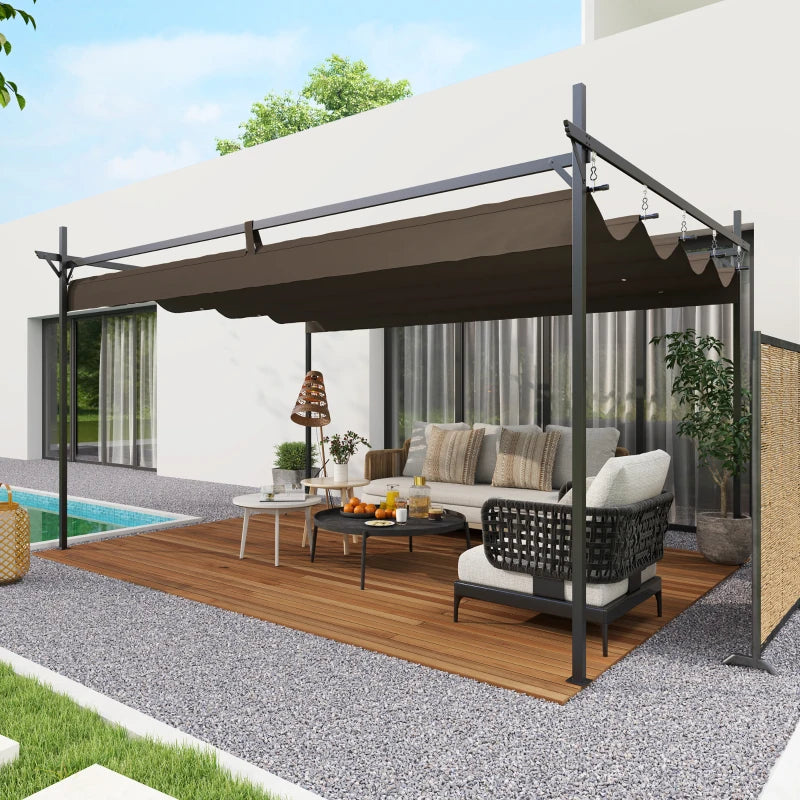 Metal Retractable Pergola Canopy, Outdoor Pergola For Garden, Patio, Backyard, Deck, Brown