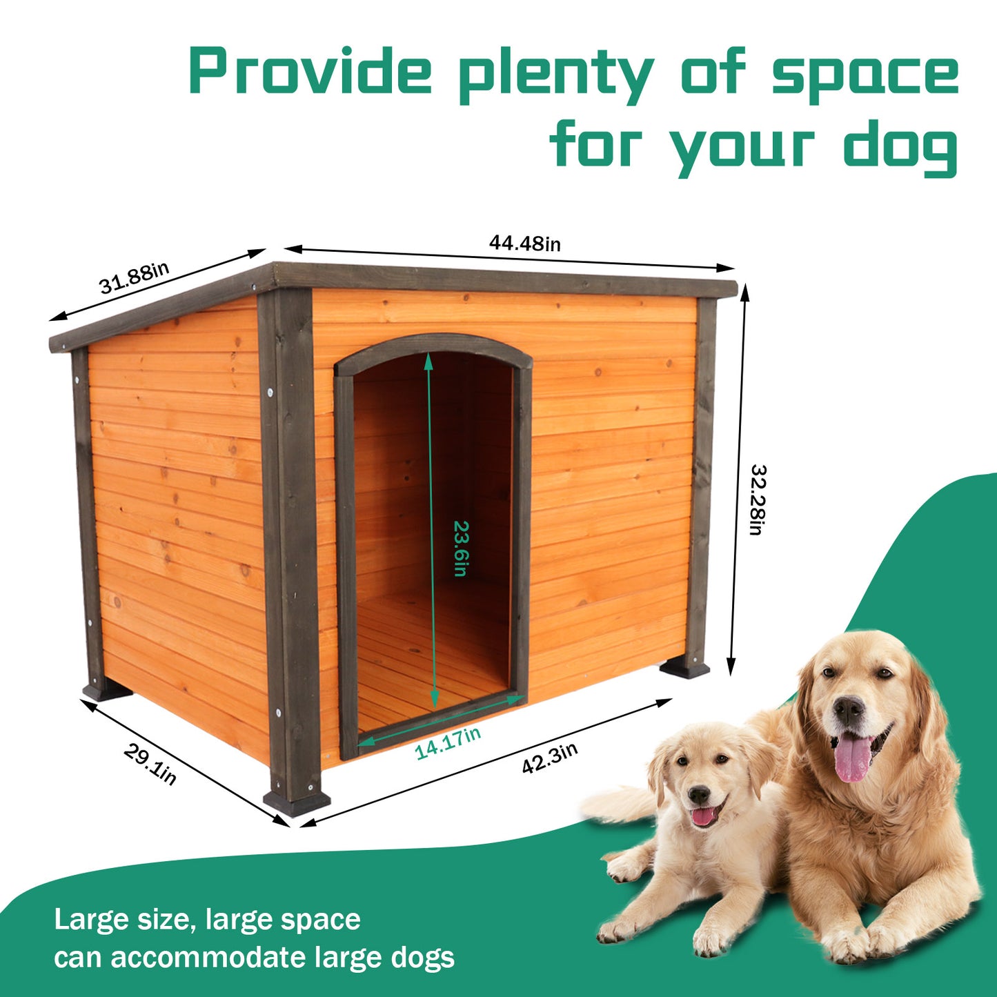 45 Dog House Outdoor And Indoor Wooden Kennel, Winter Strap With Elevated Feet, Large Dog Weatherproof  Gold Red And Black