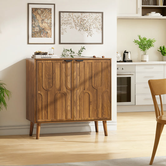Sideboard Buffet Cabinet With Storage, Farmhouse Buffet Cabinet With Paper Clip Design, Wood Coffee Bar Storage Cabinet For Kitchen, Dining Room, Living Room, Entryway, Walnut,31.5  W