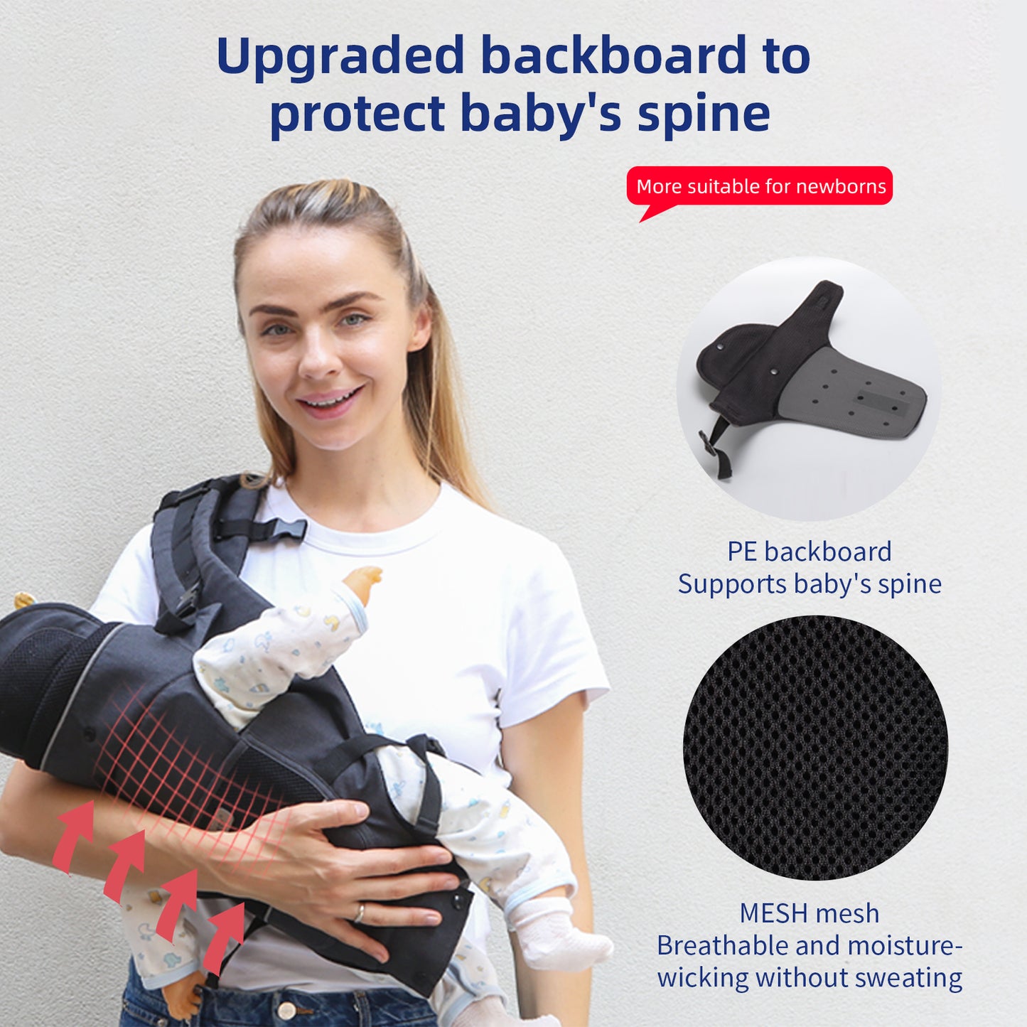 1 Infant Growth Harness  For Newborns To Toddlers  0 - 44 Pounds  Detachable Board, Safety Reflective Strips, Front And Rear Baby Holders, Sling-style Harness, Suitable For Infants Aged 0 - 36 Months