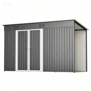 10'x4' Outdoor Metal Storage Shed For Garden Tools Lockable Door With Floor Frame