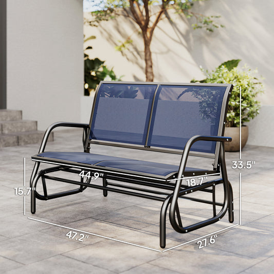 2-Person Outdoor Glider Bench, Patio Double Swing Rocking Chair Loveseat With  Steel Frame, Dark Blue