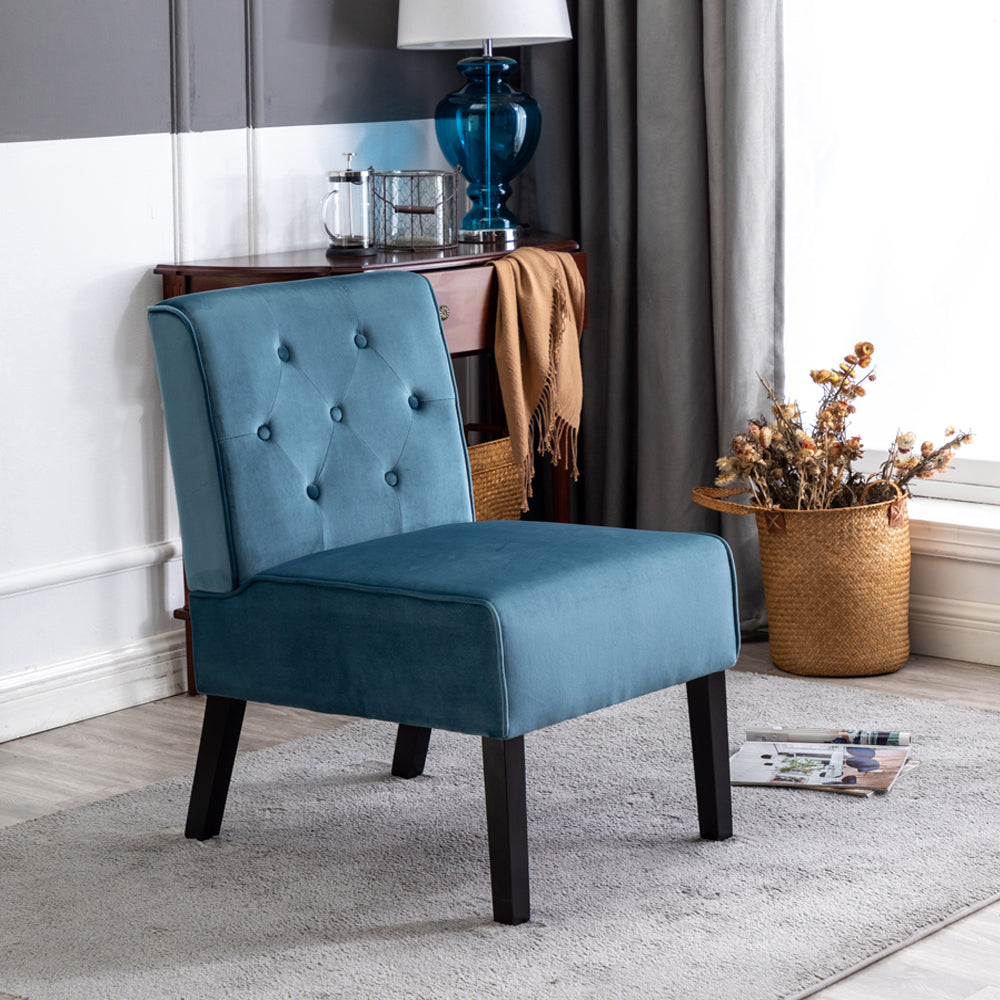Reese 53    2Piece Living Room Armless Button Tufted Pattern Accent Chair With Velvet Fabric And Premium High Density Foam Cushion, Blue