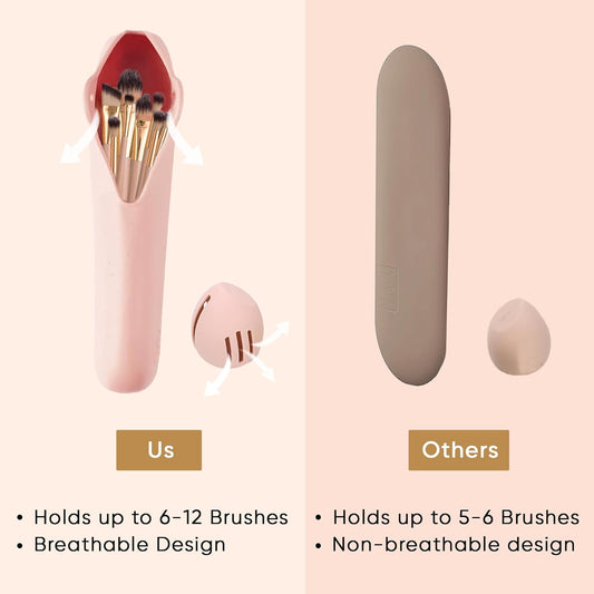 Travel Makeup Brush Holder, Beauty Blender Holder ,Silicone Make Up Brush Organizer Case With Makeup Sponge Holde,Soft & Sleek Cosmetic Pouch For Makeup Tools & Toiletry