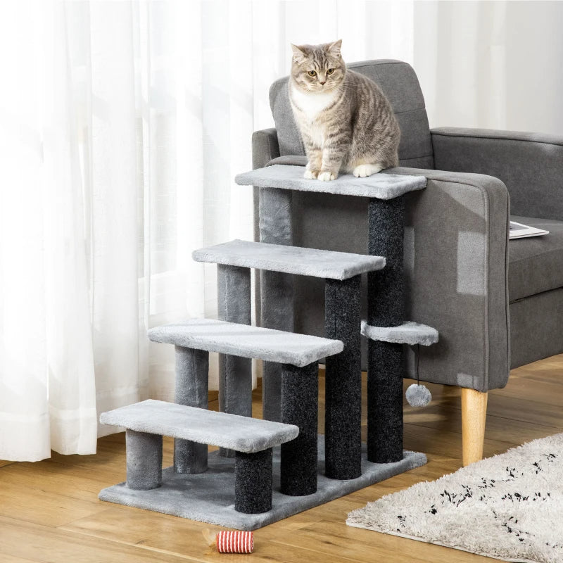 Cat Tree, Cat Tower Cat Stair Steps With Scratching Post, Hanging Play Ball For High Bed, Sofa, Indoor Outdoor