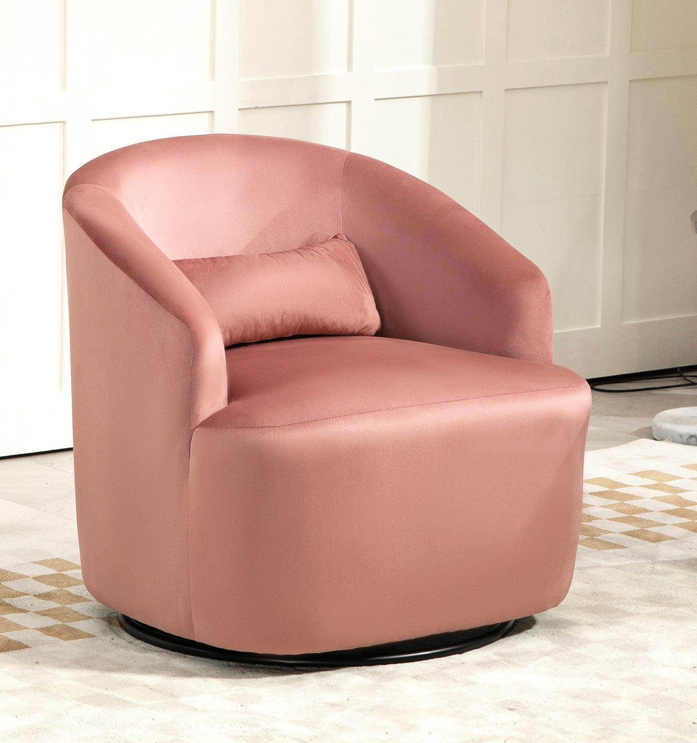 364 Degree Swivel Barrel Accent Chair, Velvet Upholstered Curved Armchair, Fully Assembled Contemporary Leisure Chair For Living Room Bedroom Office