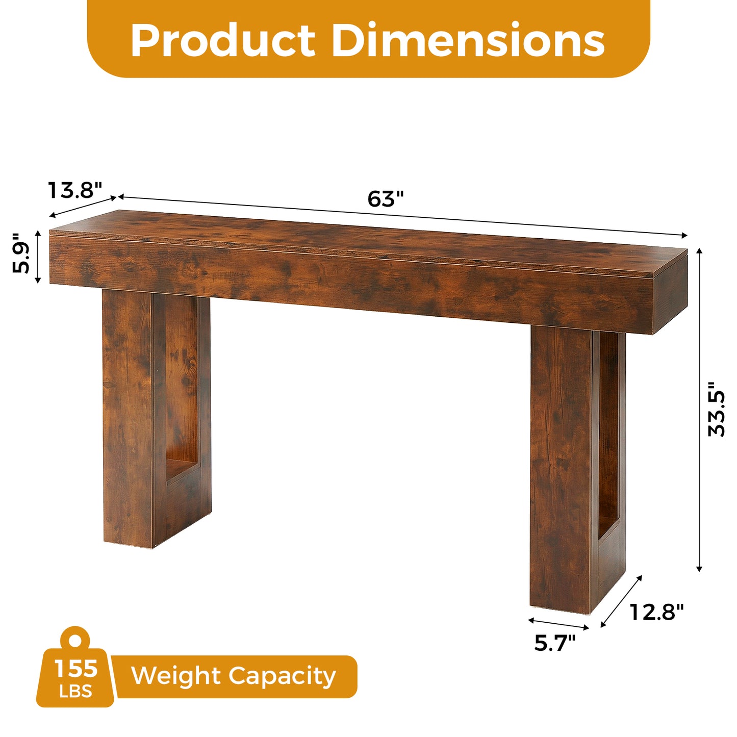 63-inch Narrow Combination Table, Sturdy Wooden Entry Table, With A Tabletop Thickness Of 5.9 Inches And A Load-bearing Capacity Of 155 Pounds.