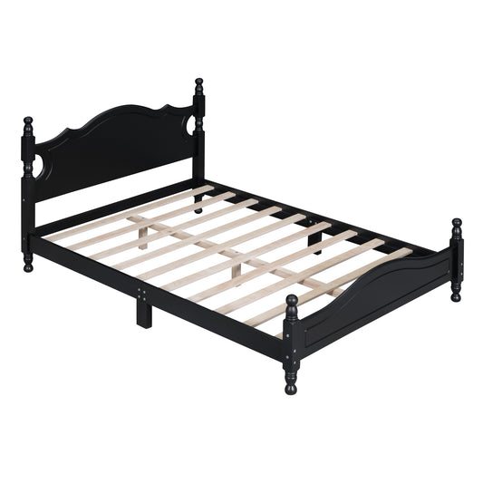 Full Size Wood Platform Bed Frame,Retro Style Platform Bed With Wooden Slat Support,Black