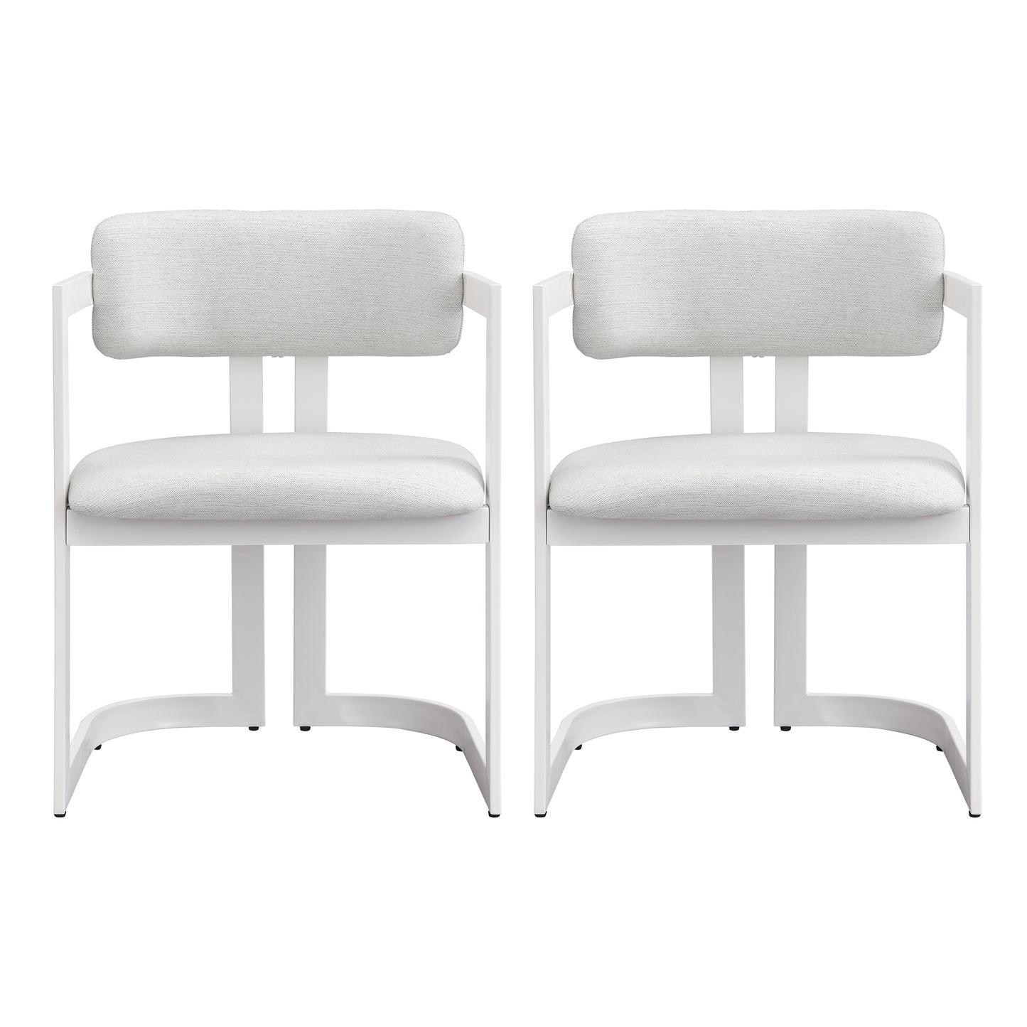 Upholstered Dining Chairs Set Of 2, Fabric Armchairs With Beige Seating White Metal Frame, 265 LBS Weight Capacity