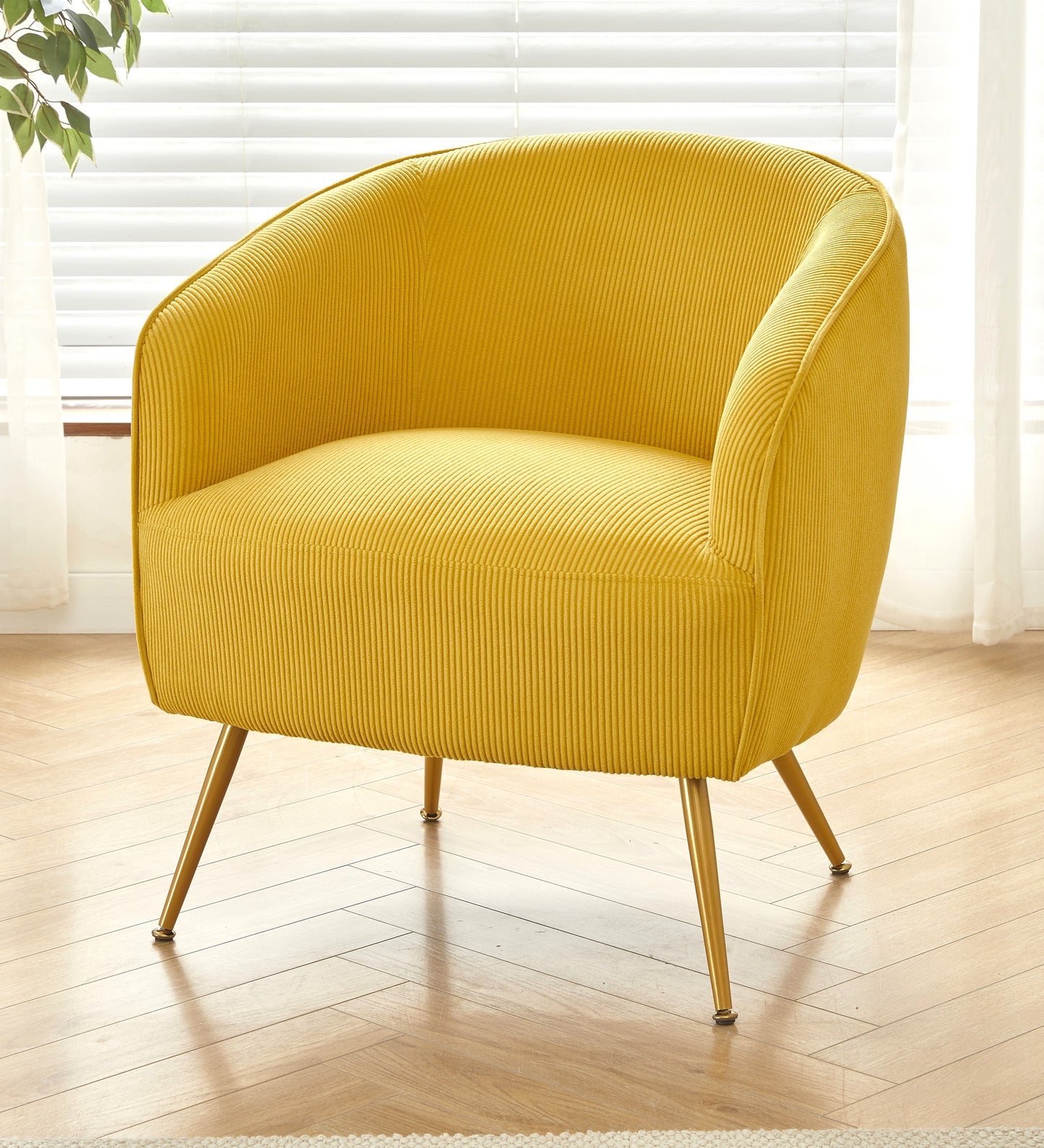Corduroy Accent Chair With Gold Metal Legs, Modern Upholstered Armchair, Comfy Barrel Chair For Living Room Bedroom