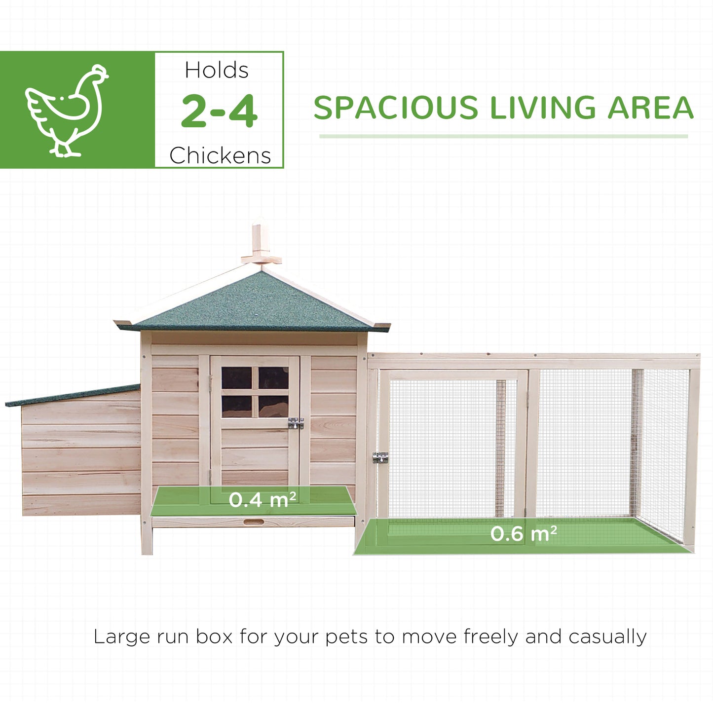PawHut 77 Wooden Chicken Coop With Nesting Box, Cute Outdoor Hen House With Removable Tray, Ramp Run, For Garden Backyard, Natural