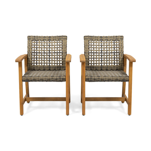 HAMPTON WOOD AND WICKER DINING CHAIR  SET OF 2