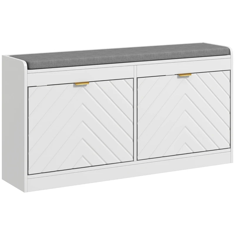 Narrow Storage Bench, Upholstered Entry Way Bench, Shoe Rack Bench With 2 Flip Drawers, 2 Vents For 8 Pairs Of Shoes
